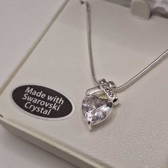 Boxed Swarovski Heart Pendant Necklace – Clear Crystal, Silver Tone